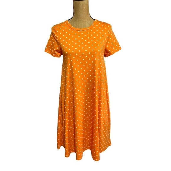 LulaRoe‎ Jessie Swing Dress Size XS Orange Polka Dot Side Pockets New Comfort - Picture 2 of 10